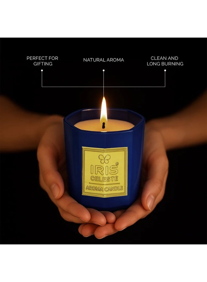 IRIS CELESTE Coral Blue Soy Wax Jar Candle with lid - 113grams, Scented candle 4oz | 25 Hours Burn-time | Soft Refreshing Fragrance | Perfect for Festivities & Gifting, Ceremonies, Meditation & Room Perfuming - Image 3